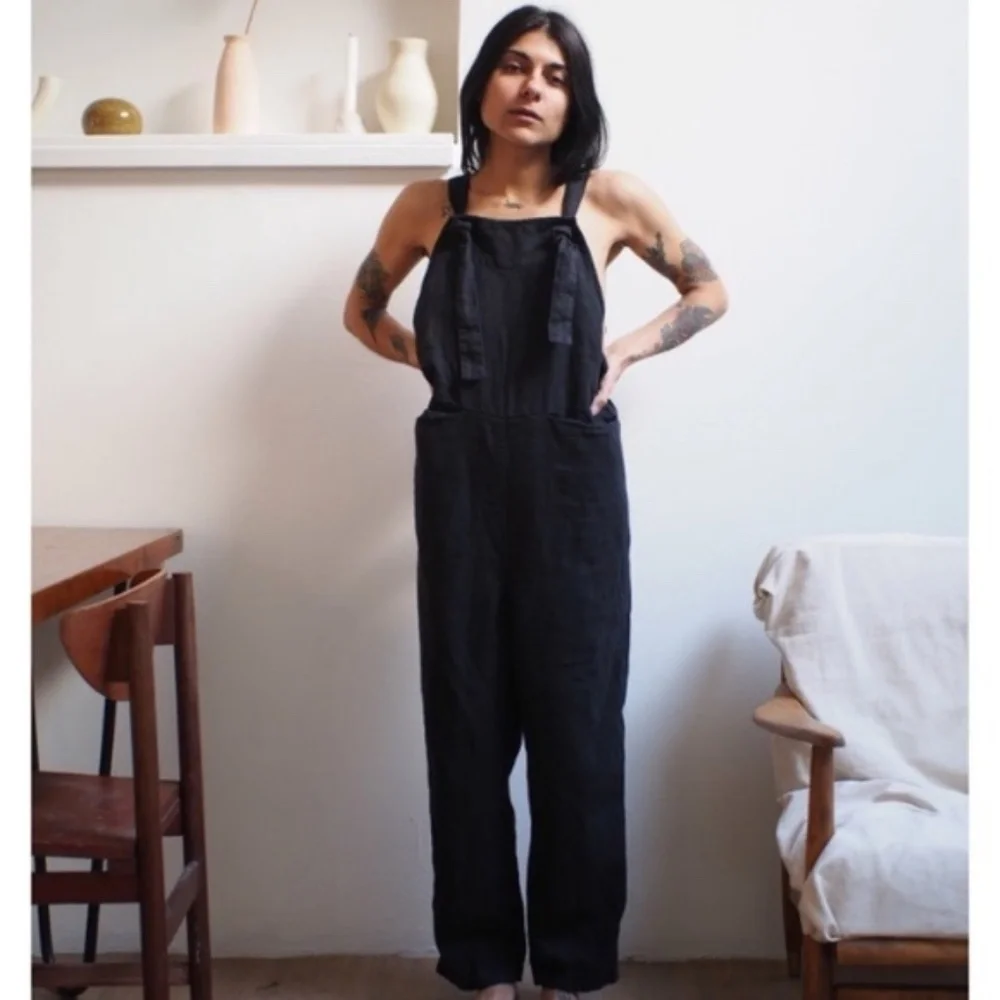 Beaton Black Linen Overalls in Size XS - Picture 1 of 7